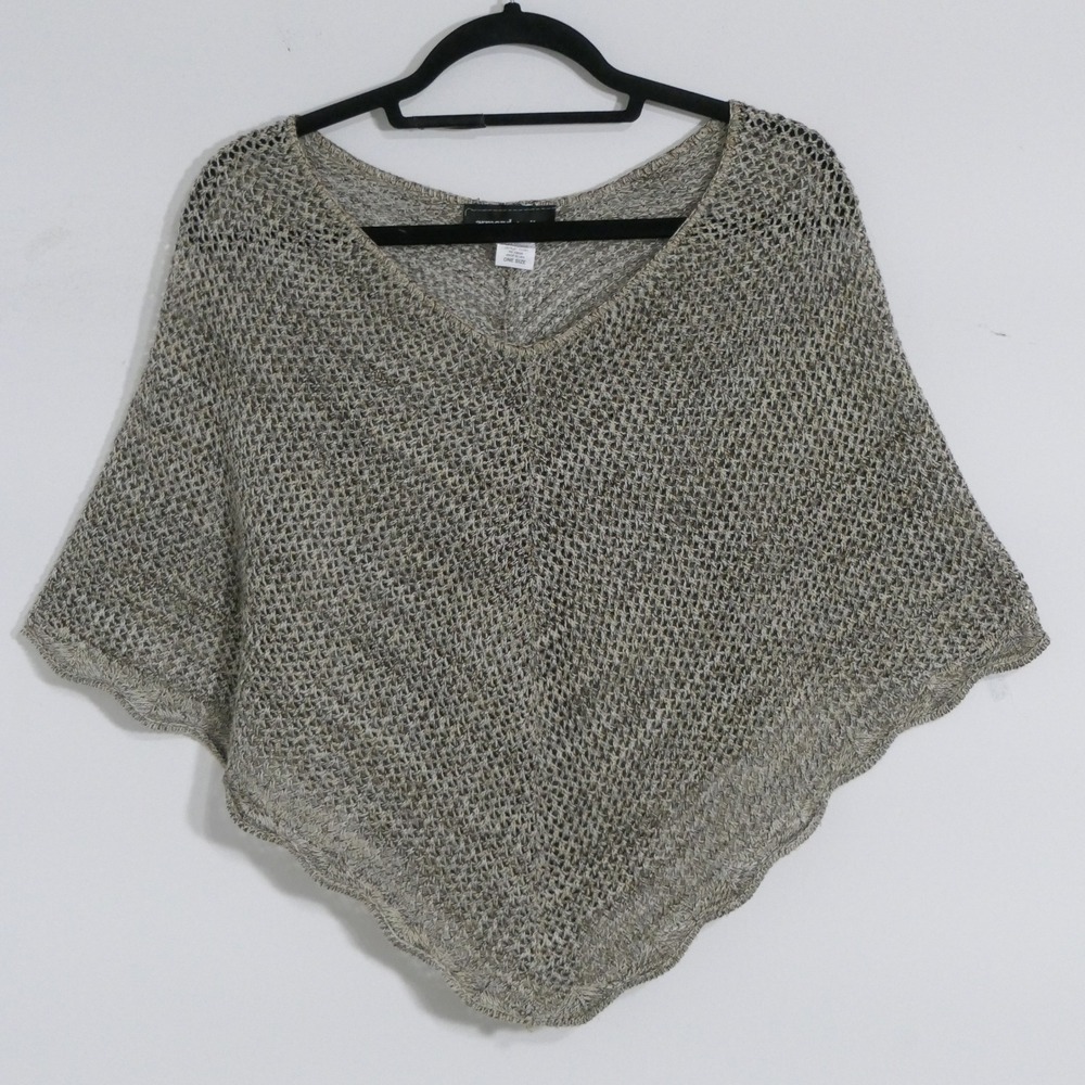 Armand & Alba Womens Poncho OS Beige Open Knit Boho Coastal Lagenlook Earthy